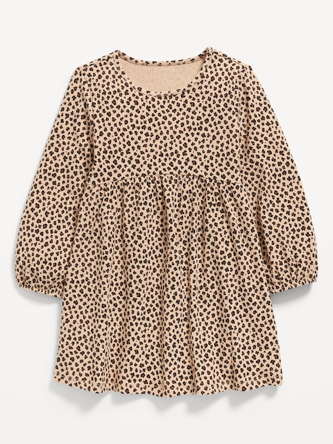 Printed Long-Sleeve Ribbed Dress for Toddler Girls