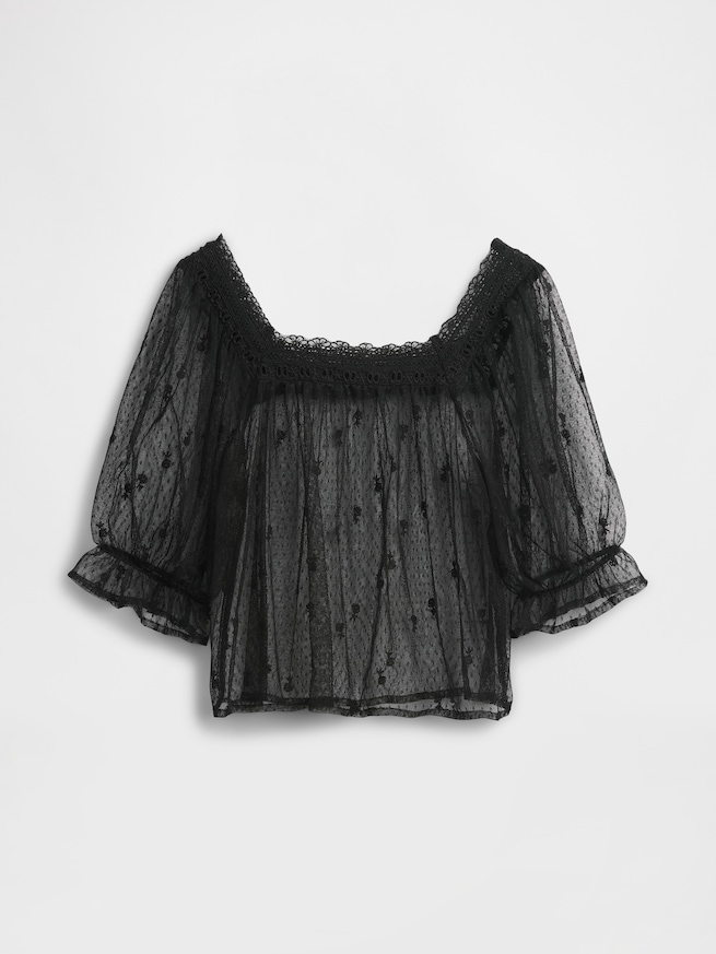 シアー チュール 刺しゅうトップス-4