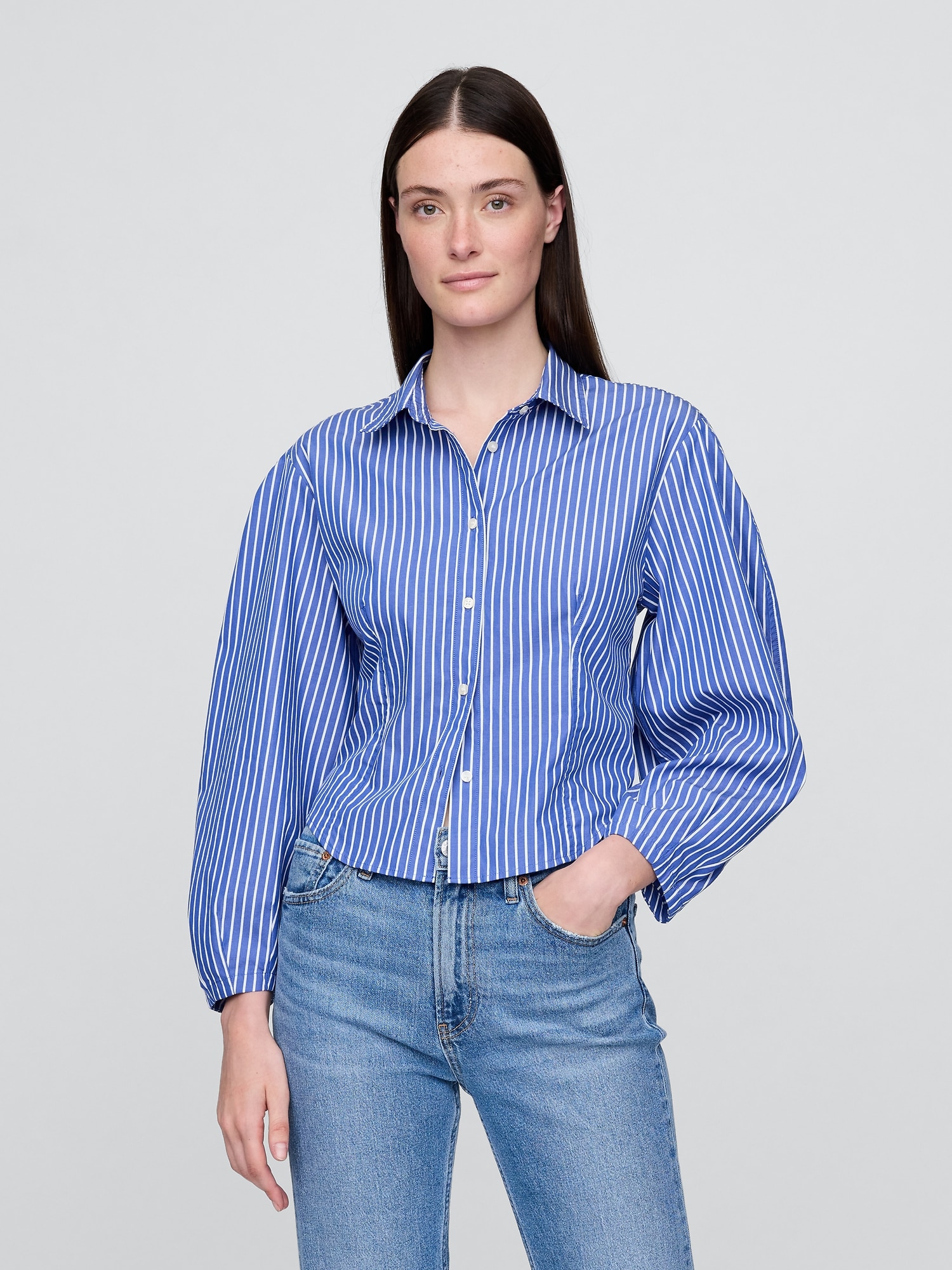 Organic Cotton Poplin Balloon-Sleeve Shirt