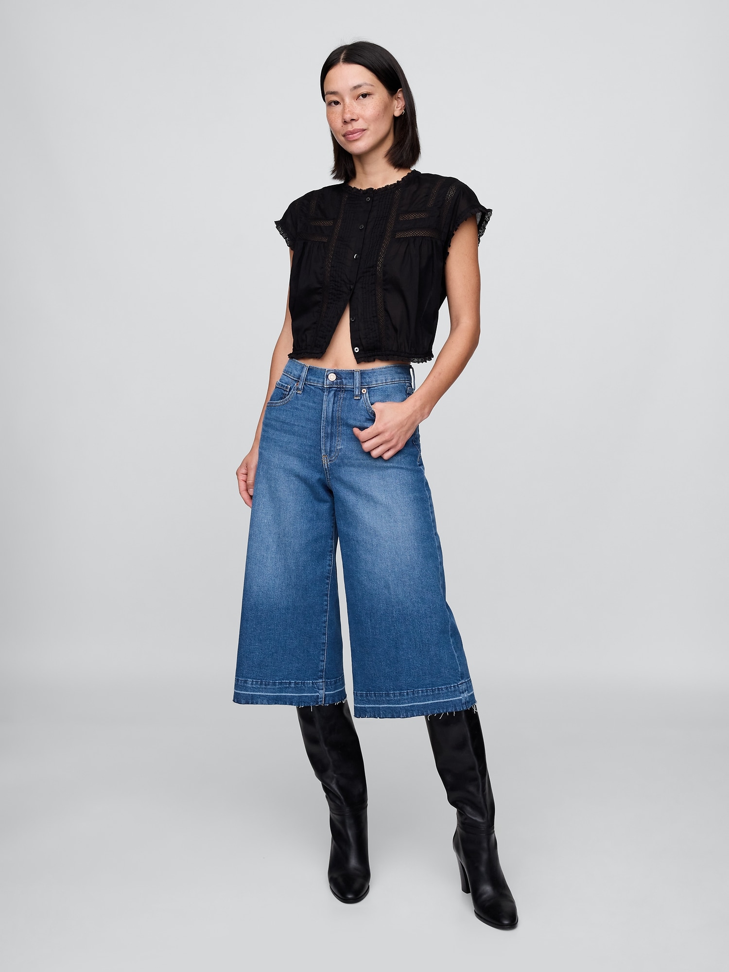 JEAN GAUCHO EN DENIM À TAILLE HAUTE