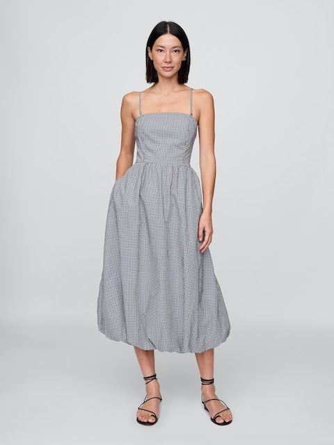 Poplin Gingham Bubble Midi Dress