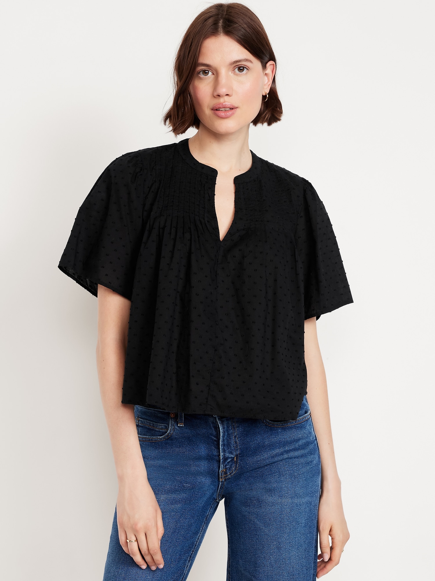 Flutter-Sleeve Swiss Dot Top