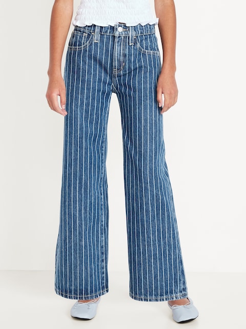 Printed High-Waisted Baggy Wide-Leg Jeans for Girls