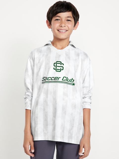 Oversized Long-Sleeve Collared Soccer Top for Boys