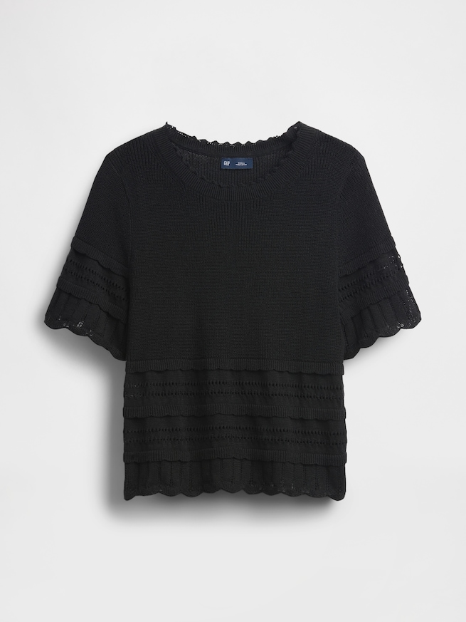 リネンブレンド ポインテールセーター クロップドトップス-4