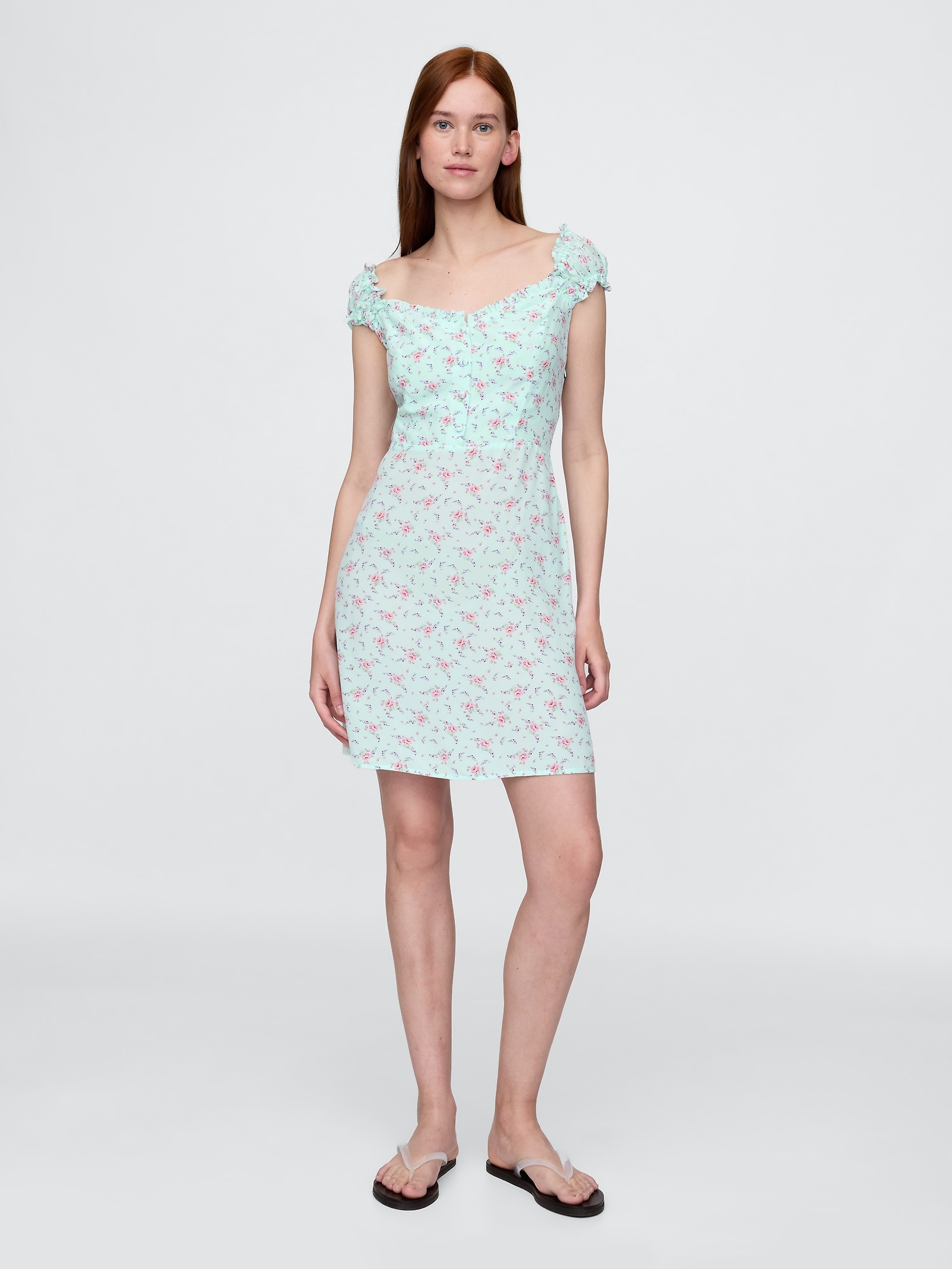 ROBE COURTE À DÉCOLLETÉ EN CŒUR À MANCHES BOUFFANTES