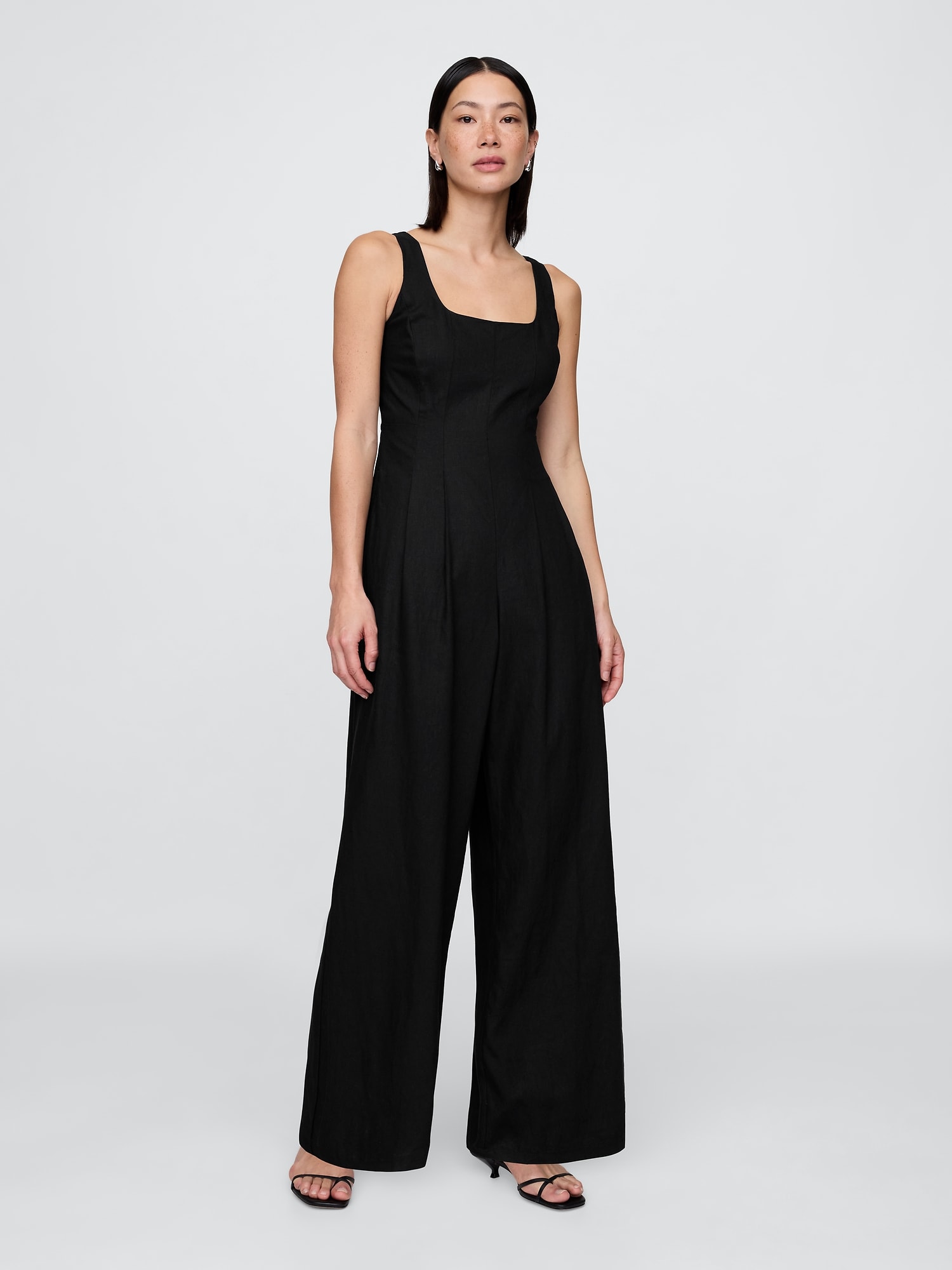 Linen-Blend Seamed Jumpsuit