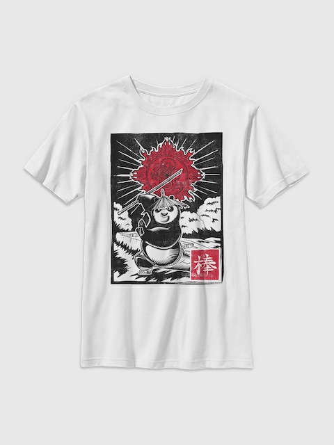 Kung Fu Panda Panda Woodcut Gender-Neutral Graphic T-Shirt for Kids