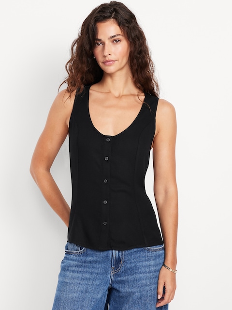 Button-Down Crepe Swing Top