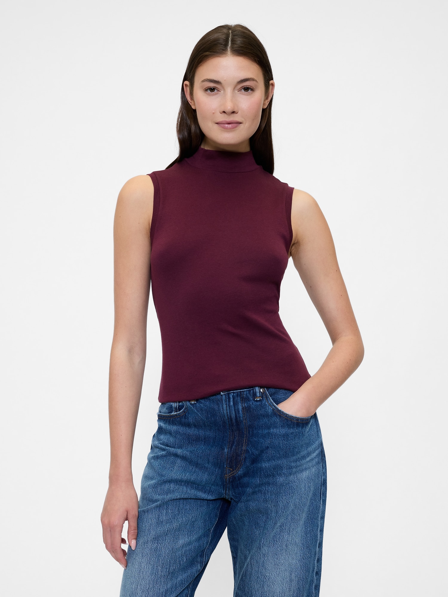 Modern Ribbed Mockneck Tank Top