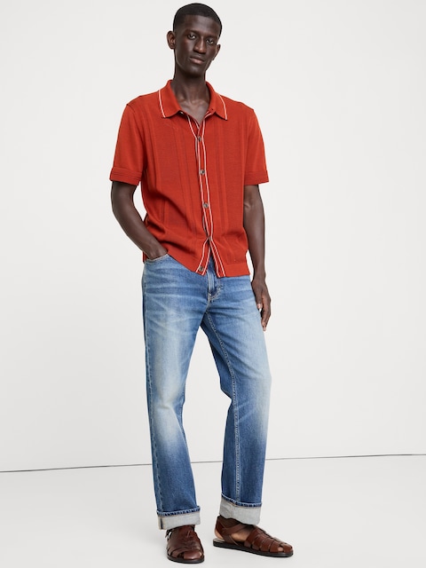Ribbed-Stripe Cotton Resort Shirt