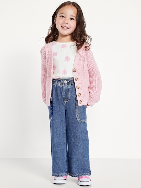 JEAN CARGO COUPE GÉNÉREUSE À JAMBE LARGE ET À TAILLE ÉLASTIQUE POUR TOUTE-PETITE FILLE