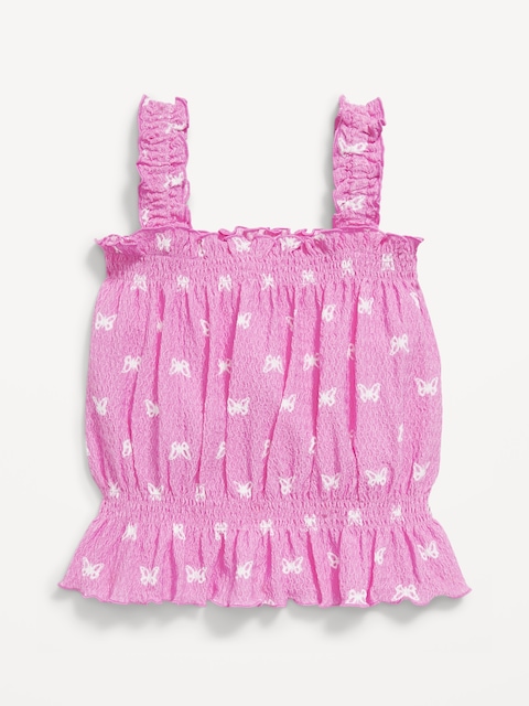 Printed Sleeveless Crinkle Jacquard Peplum Tank Top for Toddler Girls