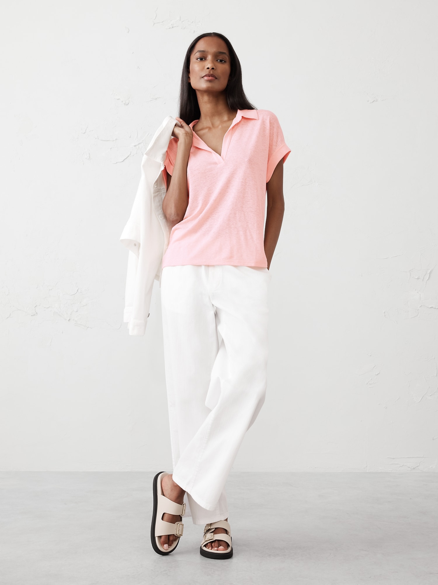 Linen-Blend Johnny Collar Shirt