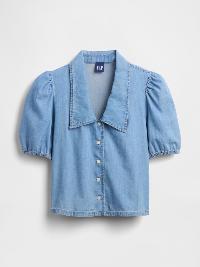 デニム パフスリーブ カラーシャツ-3