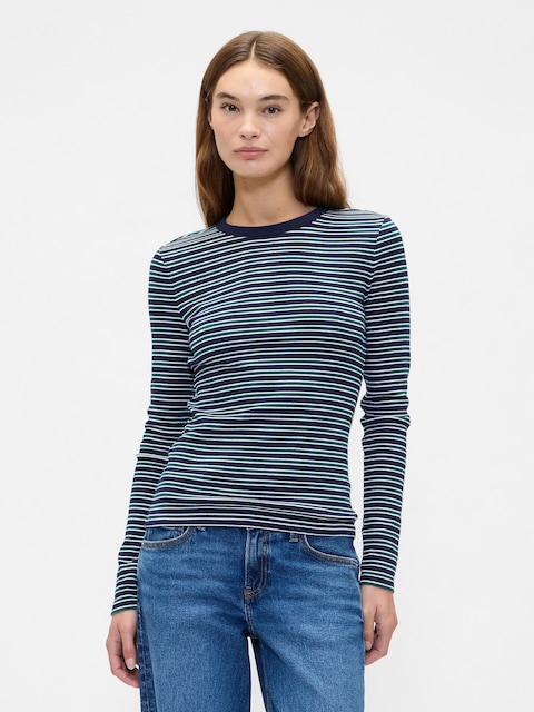 Ribbed Stripe Crewneck T-Shirt