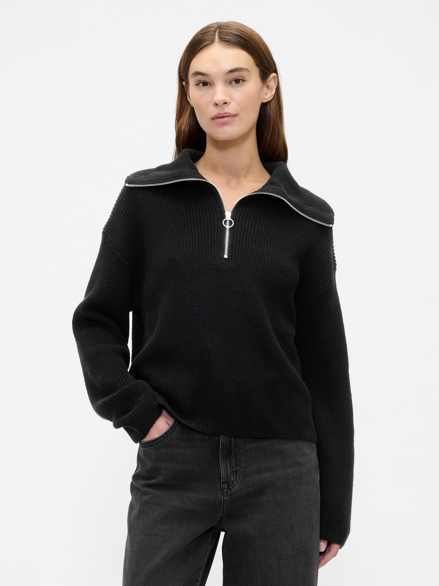 Relaxed Ribbed Quarter-Zip Sweater