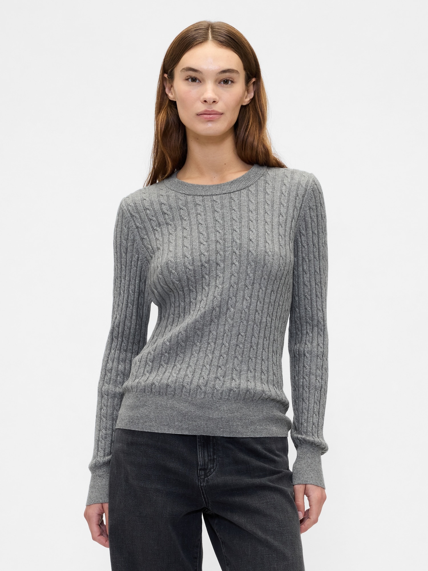CashSoft Cable-Knit Crewneck Sweater