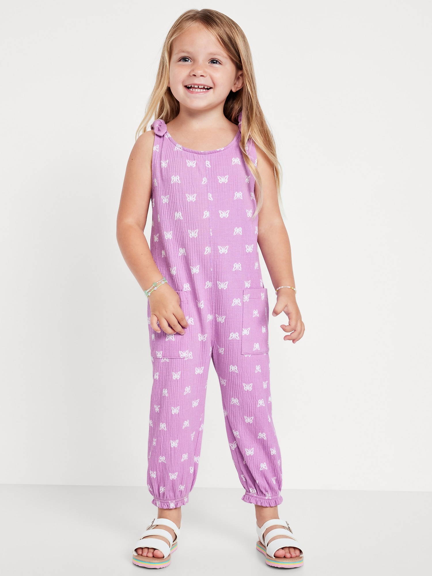 Sleeveless Jacquard-Knit Jumpsuit for Toddler Girls