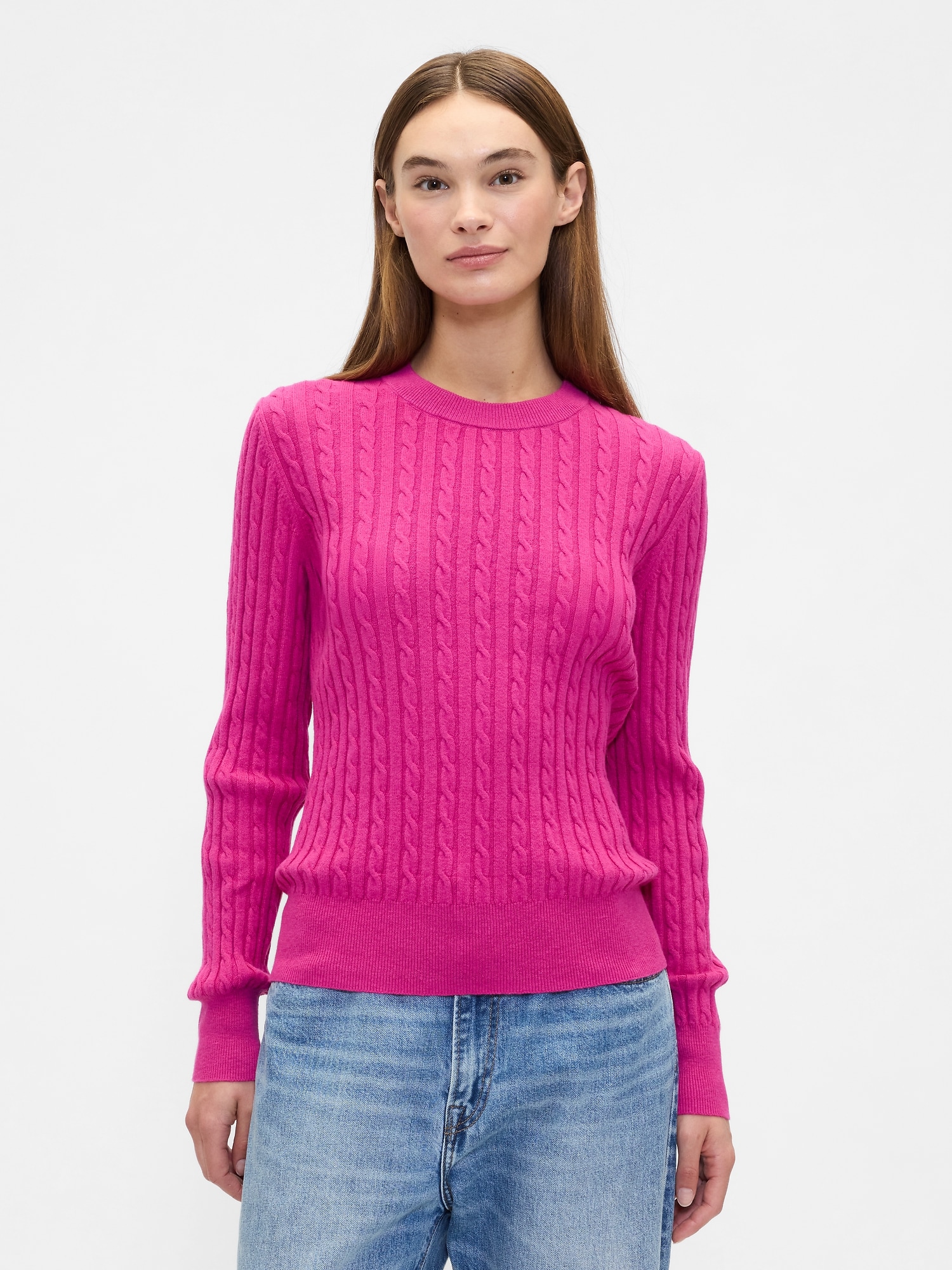CashSoft Cable-Knit Crewneck Sweater