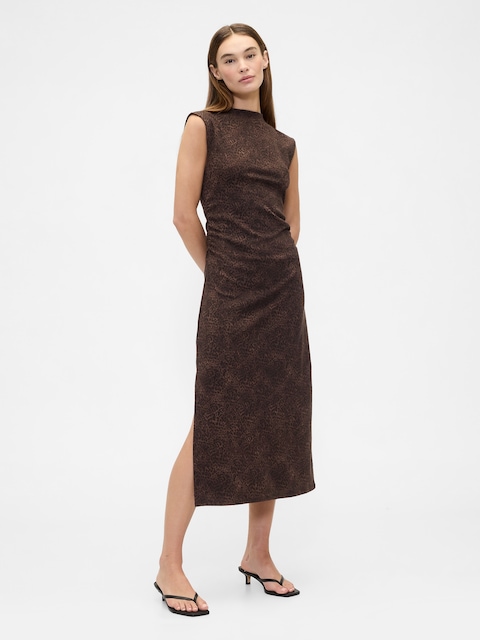 Modern Ribbed Mockneck Midi Dress