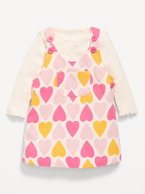 Long-Sleeve Ribbed T-Shirt and Twill Dress Set for Baby