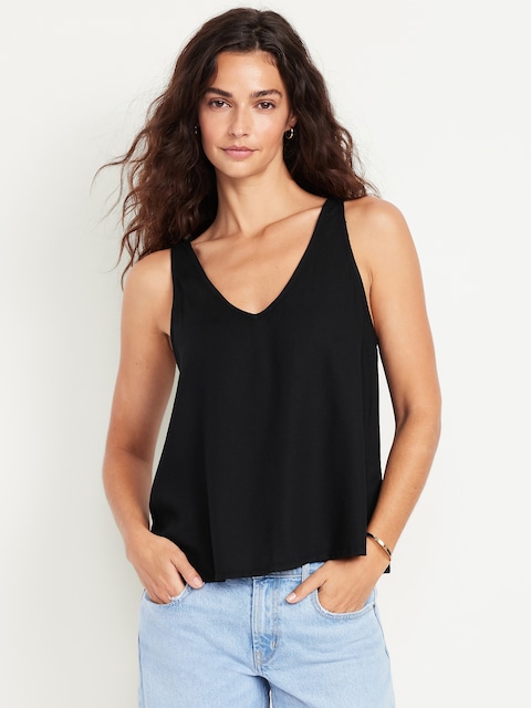 Sleeveless V-Neck Crepe Top
