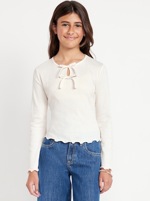 Long-Sleeve Tie-Bow Front Top for Girls
