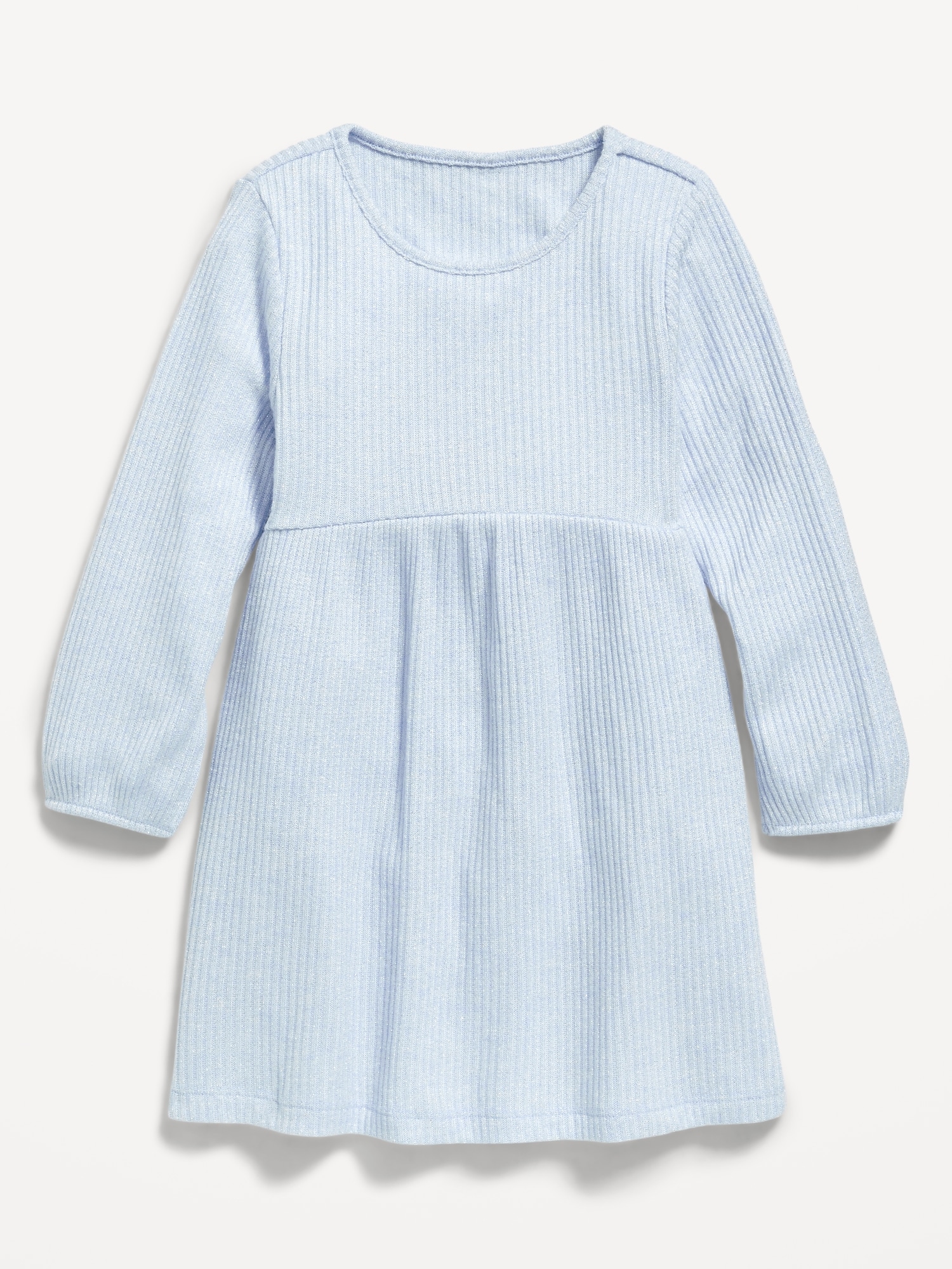 Long-Sleeve Shiny Ribbed Dress for Toddler Girls