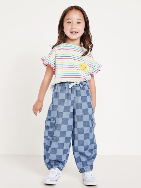 Barrel-Leg Chambray Cargo Pants for Toddler Girls
