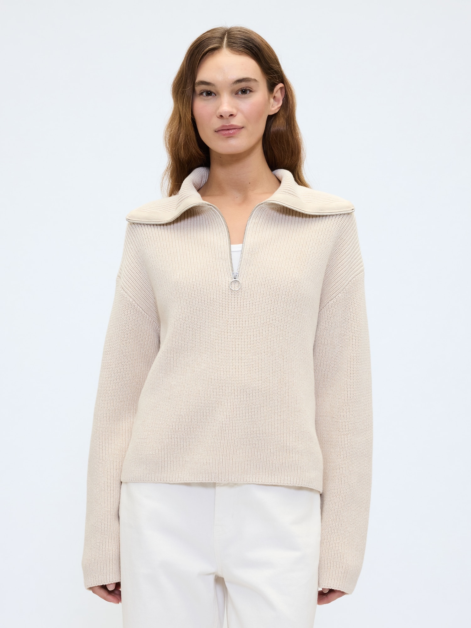 Relaxed Ribbed Quarter-Zip Sweater