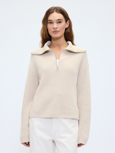 Relaxed Ribbed Quarter-Zip Sweater