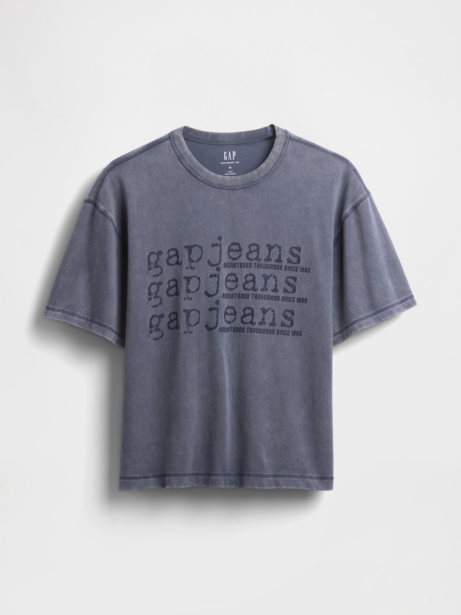 ヘビーウェイト デニム GAPロゴ クロップドTシャツ-4