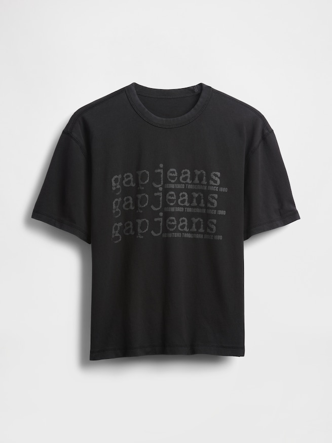 ヘビーウェイト デニム GAPロゴ クロップドTシャツ-4