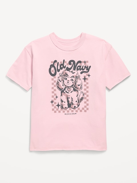 Oversized Short-Sleeve Logo-Graphic Raw-Edge T-Shirt for Girls