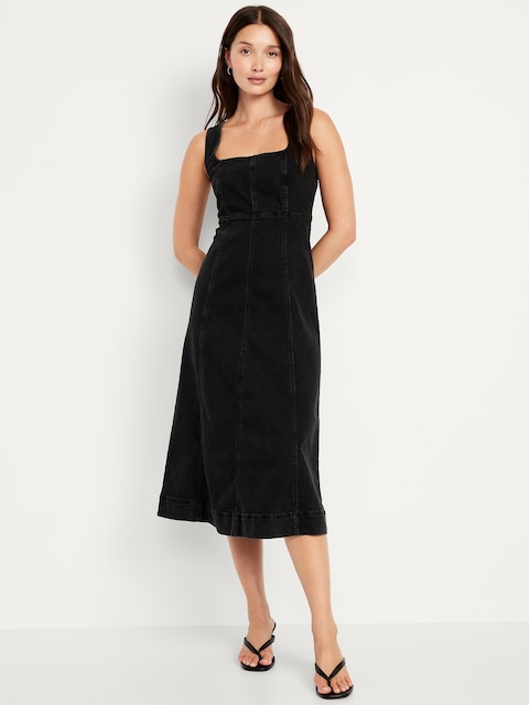 Fit & Flare Sleeveless Denim Midi Dress
