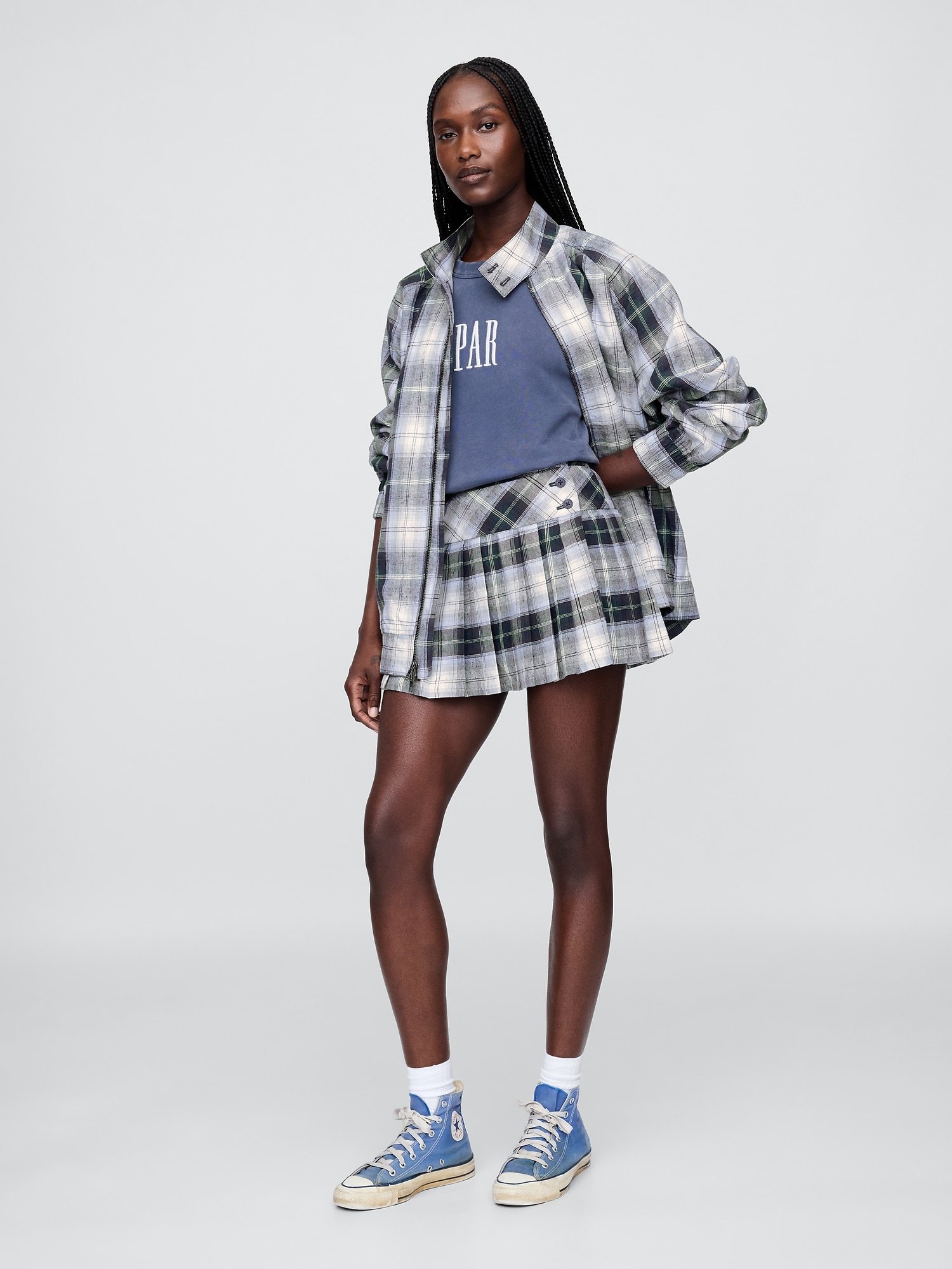 Gap × Malbon コットンリネン プレイド プリーツミニスカート・スコート-3