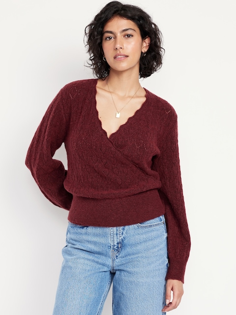 Wool-Blend Wrap-Front Sweater