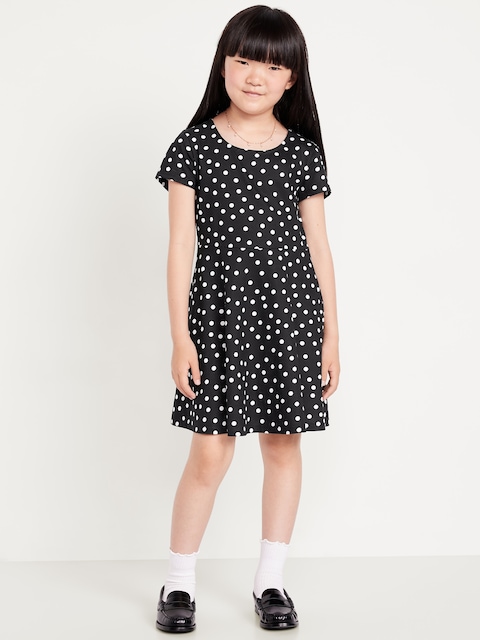 Printed Short-Sleeve Fit and Flare Dress for Girls