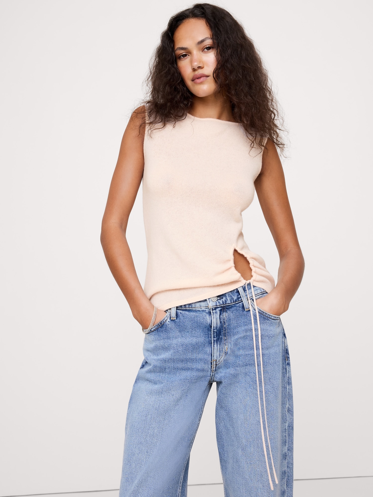 CAMISOLE EN CACHEMIRE LÉGER À OURLET À COULISSE