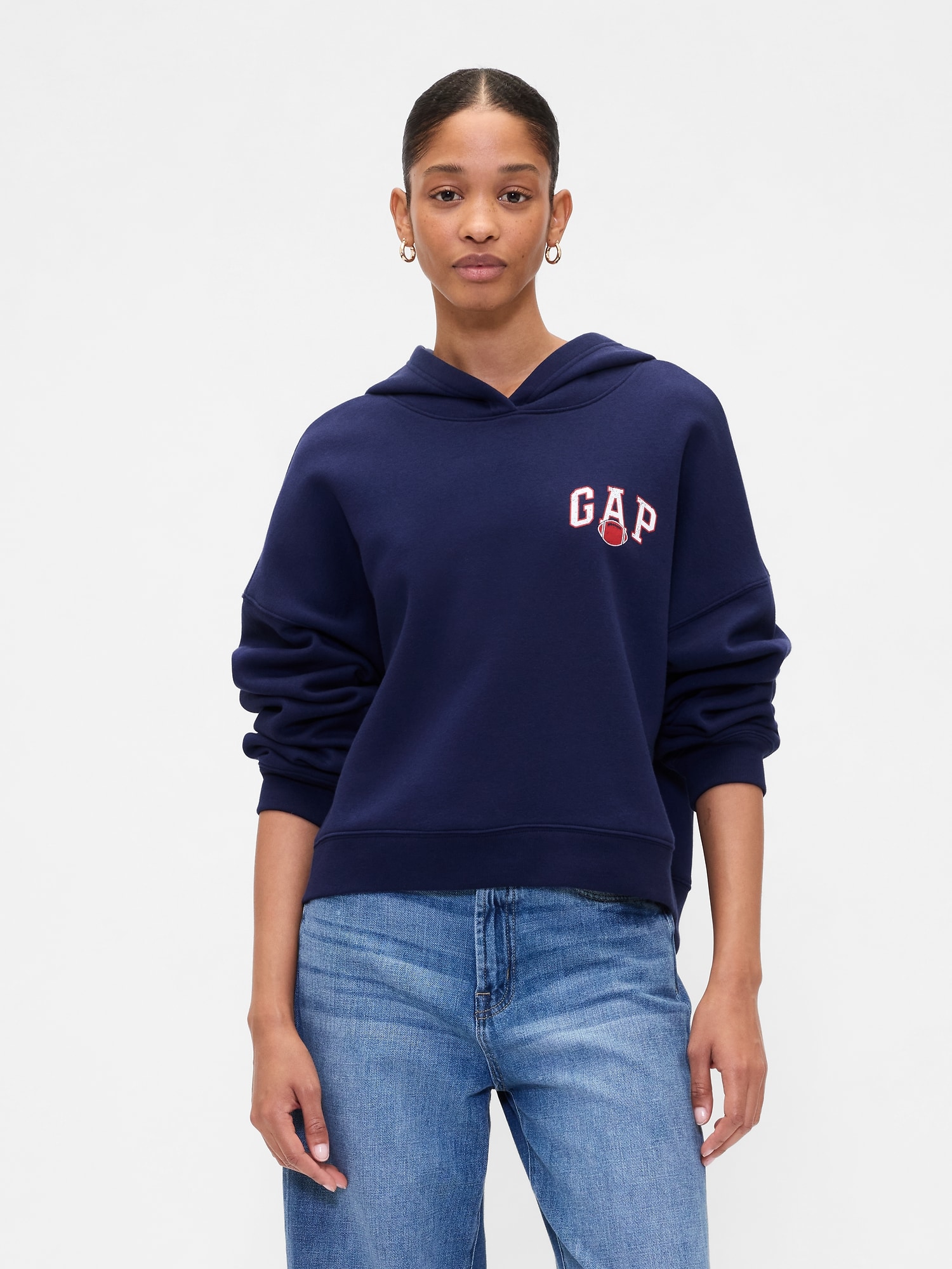 Relaxed Cropped Wedge Graphic Hoodie