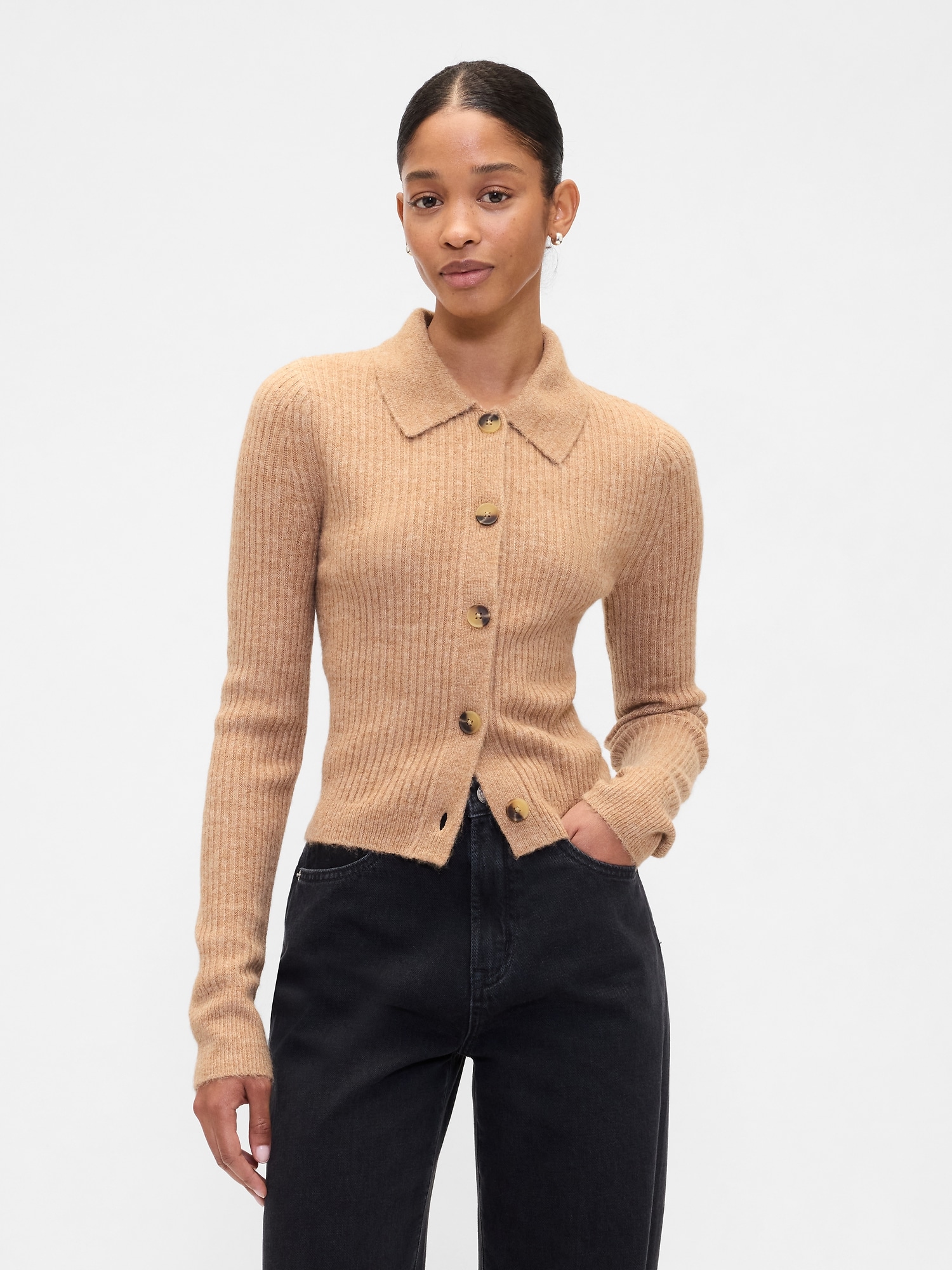 Fitted Cropped Collared Cardigan