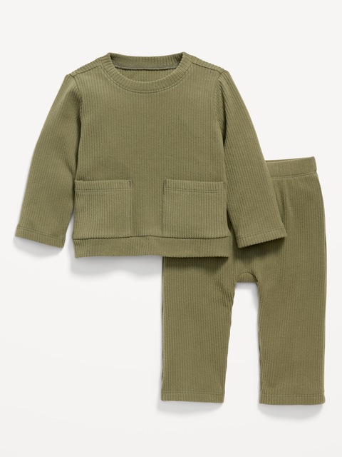 ENSEMBLE DE T-SHIRT À POCHE CÔTELÉ ET PANTALON POUR BÉBÉ