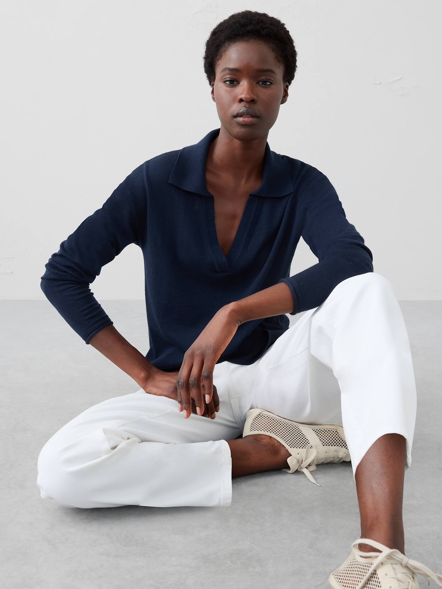 Merino Wool Johnny-Collar Sweater