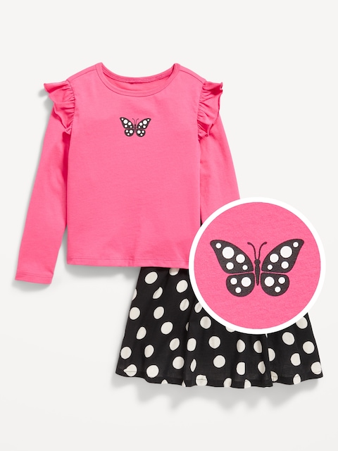 Long-Sleeve Ruffle T-Shirt and Skirt Set for Toddler Girls