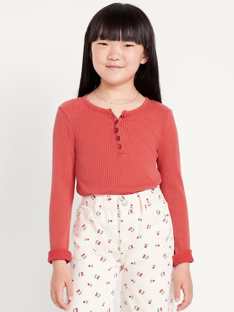 Long-Sleeve Fitted Ribbed Top for Girls