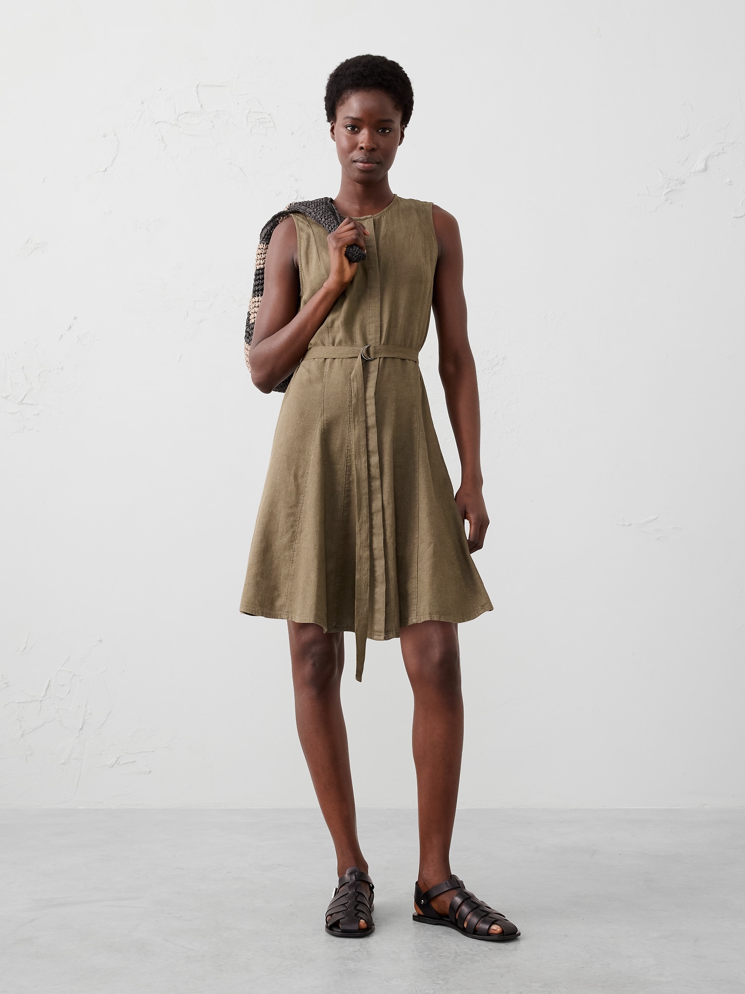 Linen-Blend Godet Mini Dress | Banana Republic Factory