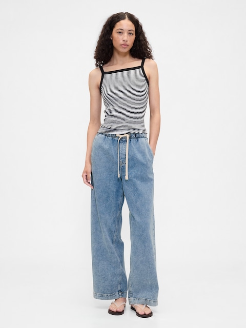 High Rise Pull-On Wide-Leg Jeans