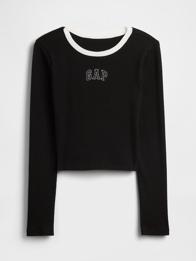 GAPロゴ クロップド リンガーTシャツ (キッズ)-1