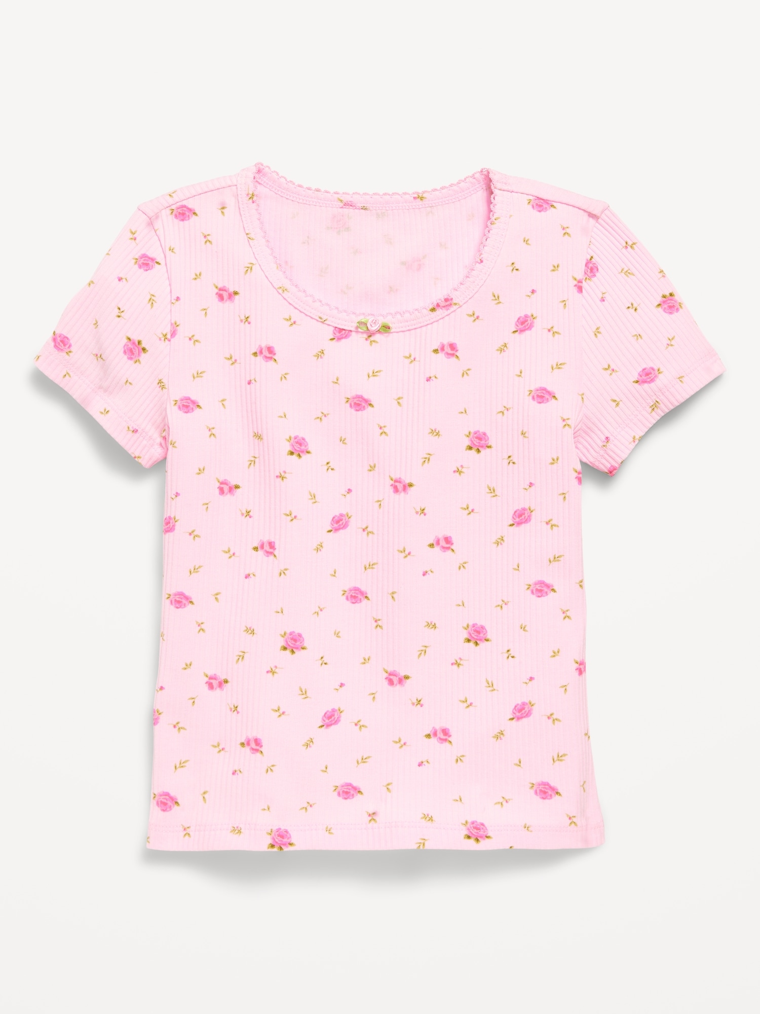 Printed Short-Sleeve Ribbed T-Shirt for Girls